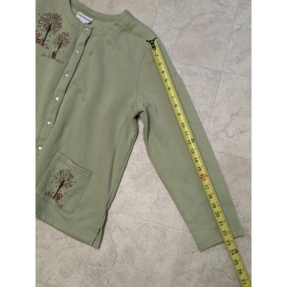 Breckenridge Cardigan Womens XL Green Embroidered Pearl Snap Fall Trees Squirrel - Picture 8 of 10